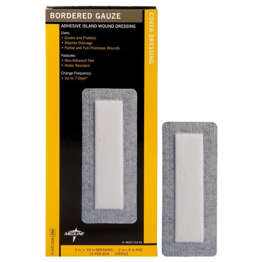 Bordered Gauze Adhesive Island Wound Dressing, 4" x 10" (Box of 15)