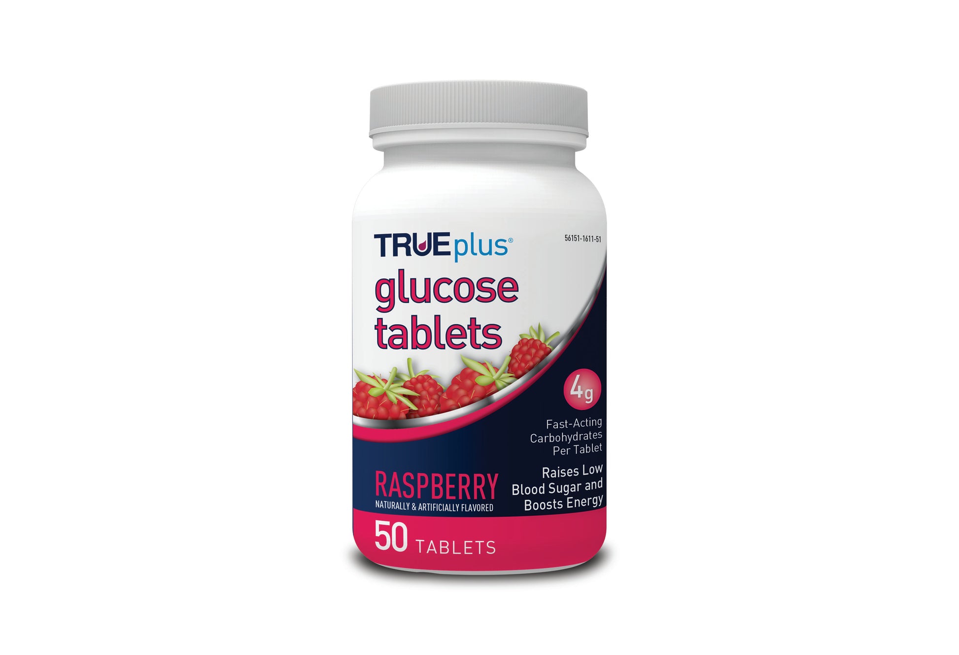TRUEplus Glucose Tablets 50 count, Raspberry (Box of 50)