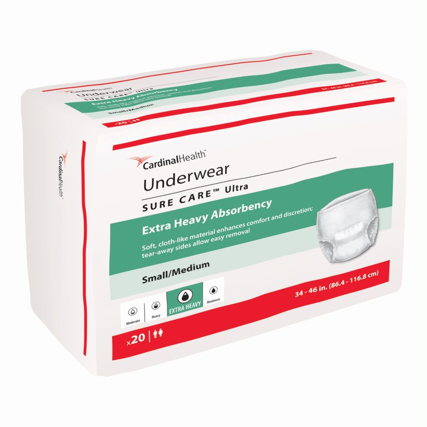 Cardinal Health, Underwear, Sure Care Ultra, Small/Medium, 34" - 46" (Case of 80)