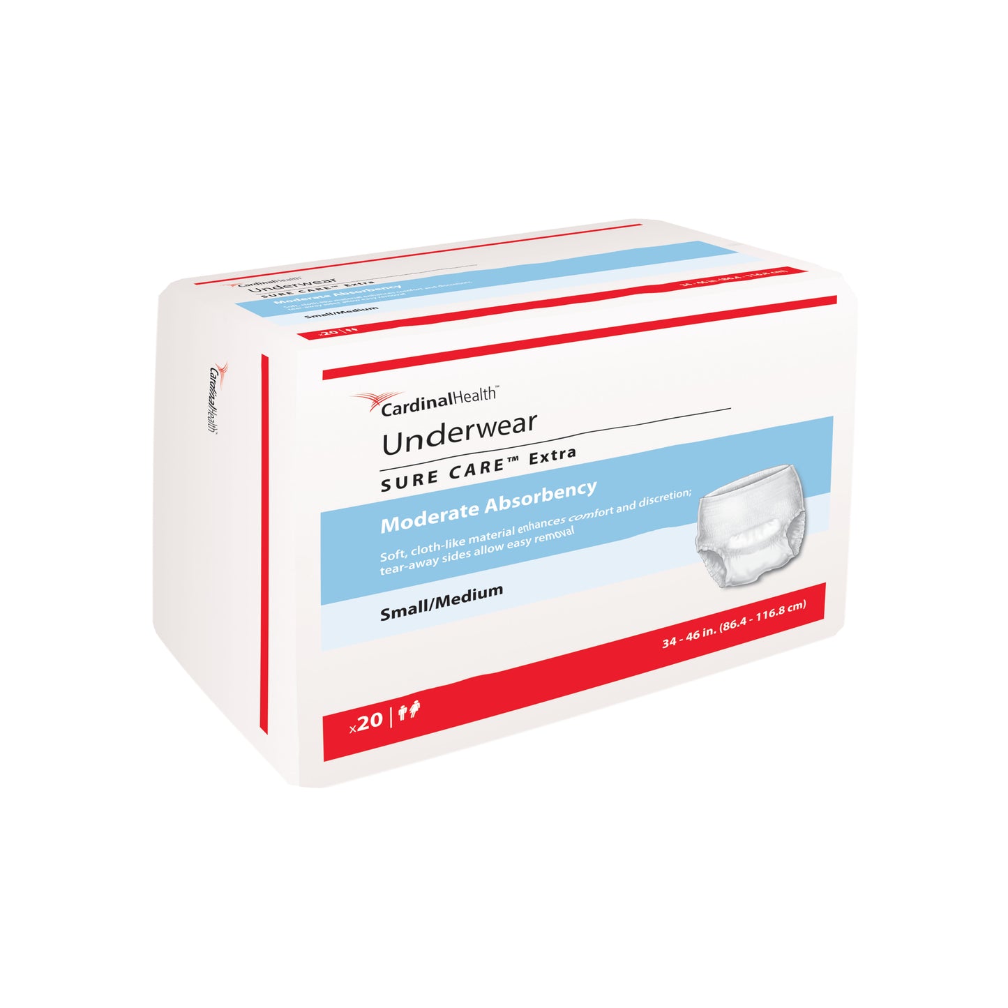 Cardinal Health, Underwear, Sure Care Extra, Small/Medium, 34" - 46" (Package of 20)