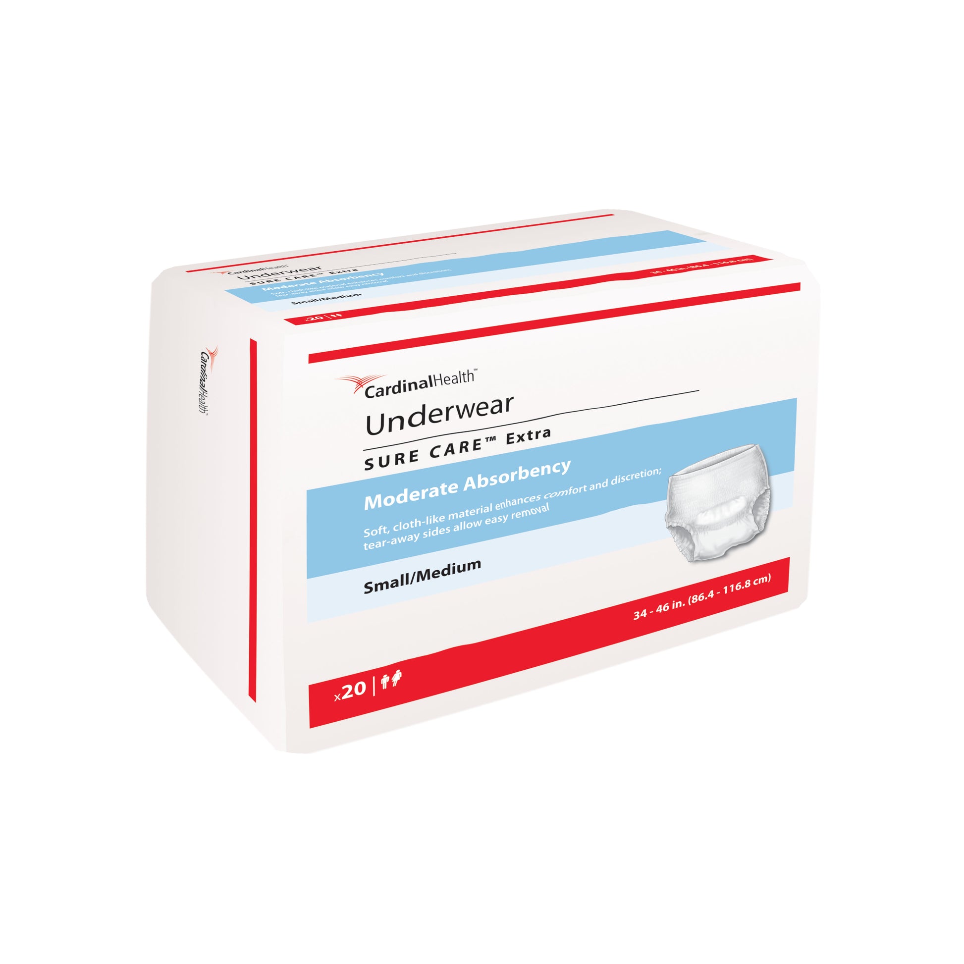 Cardinal Health, Underwear, Sure Care Extra, Small/Medium, 34" - 46" (Package of 20)