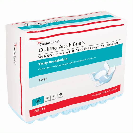 WINGS Plus Quilted Brief with BreatheEasy Technology, Large, 45" - 58" (Package of 18)