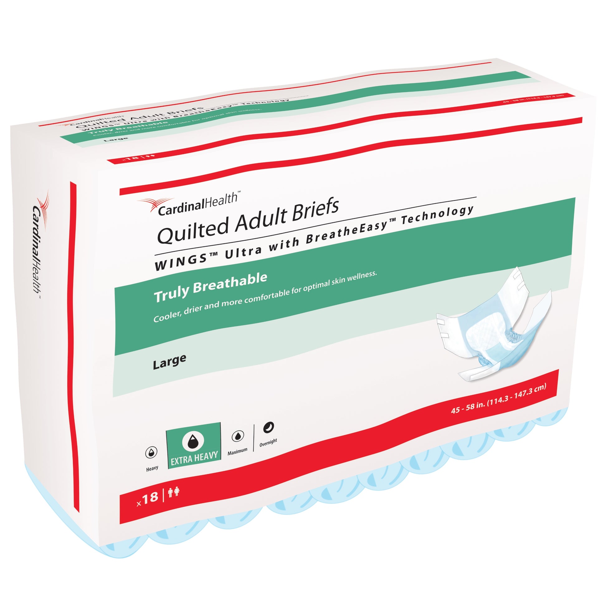 WINGS Ultra Quilted Brief with BreatheEasy Technology, Large, 45" - 58", Absorbency Level 2 (Case of 72)
