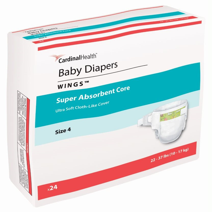 Cardinal Health, Baby Diapers, Wings, Size 4, Large, 22 - 35 lbs (Package of 24)