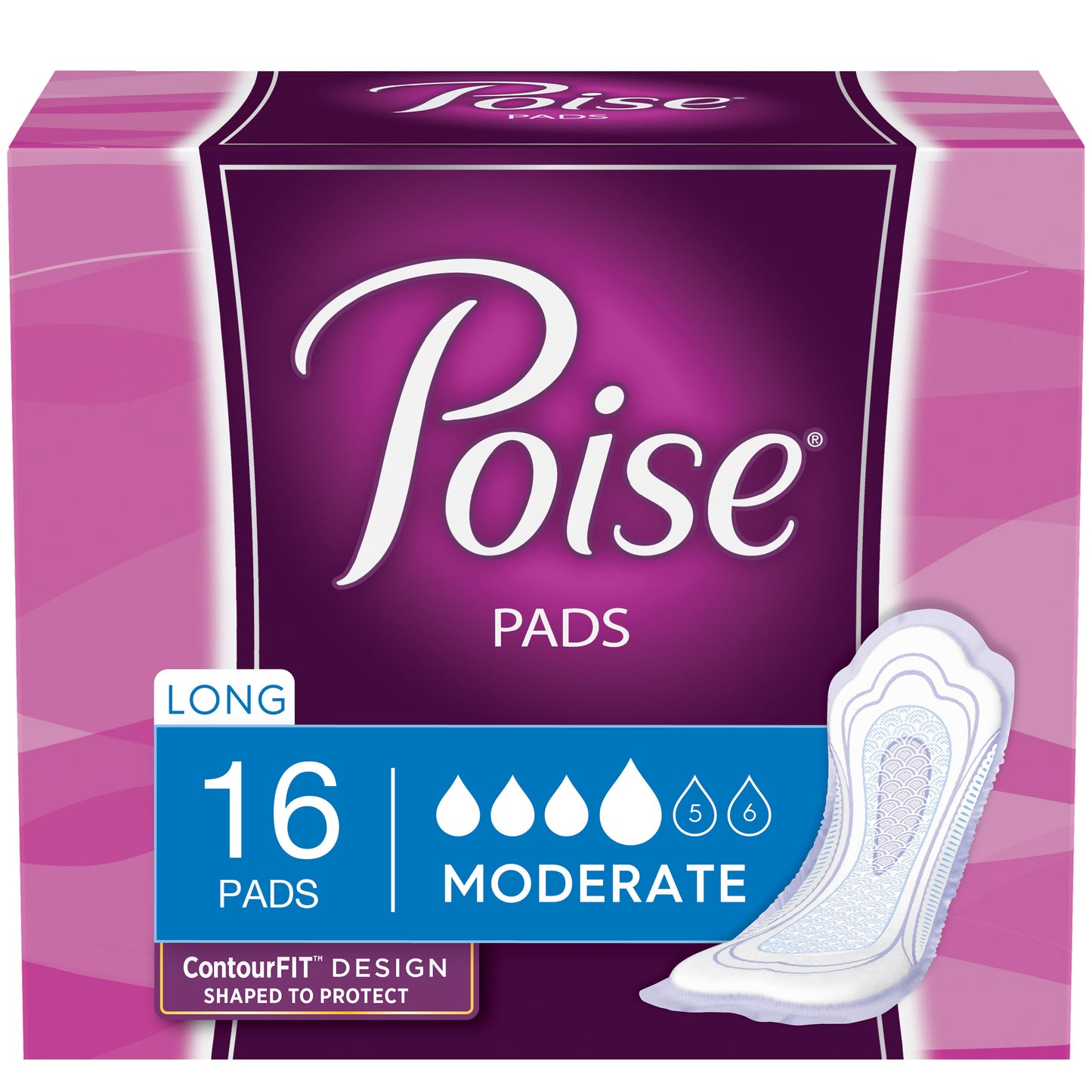 Poise Pads Moderate Absorbency Long Pads 12.4" (Case of 96)