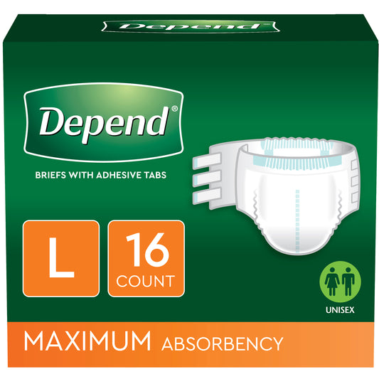 Depends Protection Brief with 4 Tabs Large 35" - 49" (Case of 48)
