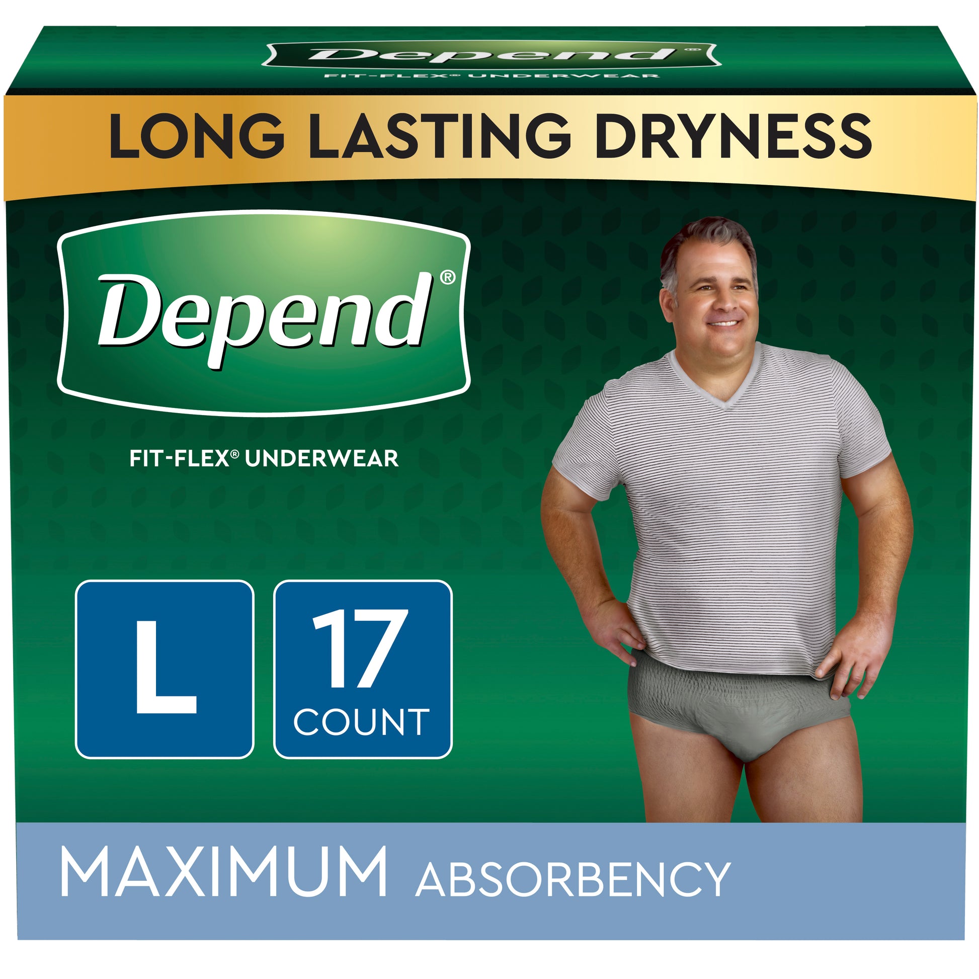 Depend Fresh Protection Adult Incontinence Underwear for Men, Disposable, Maximum Absorbency, Large, Grey, 17 ct (Package of 17)