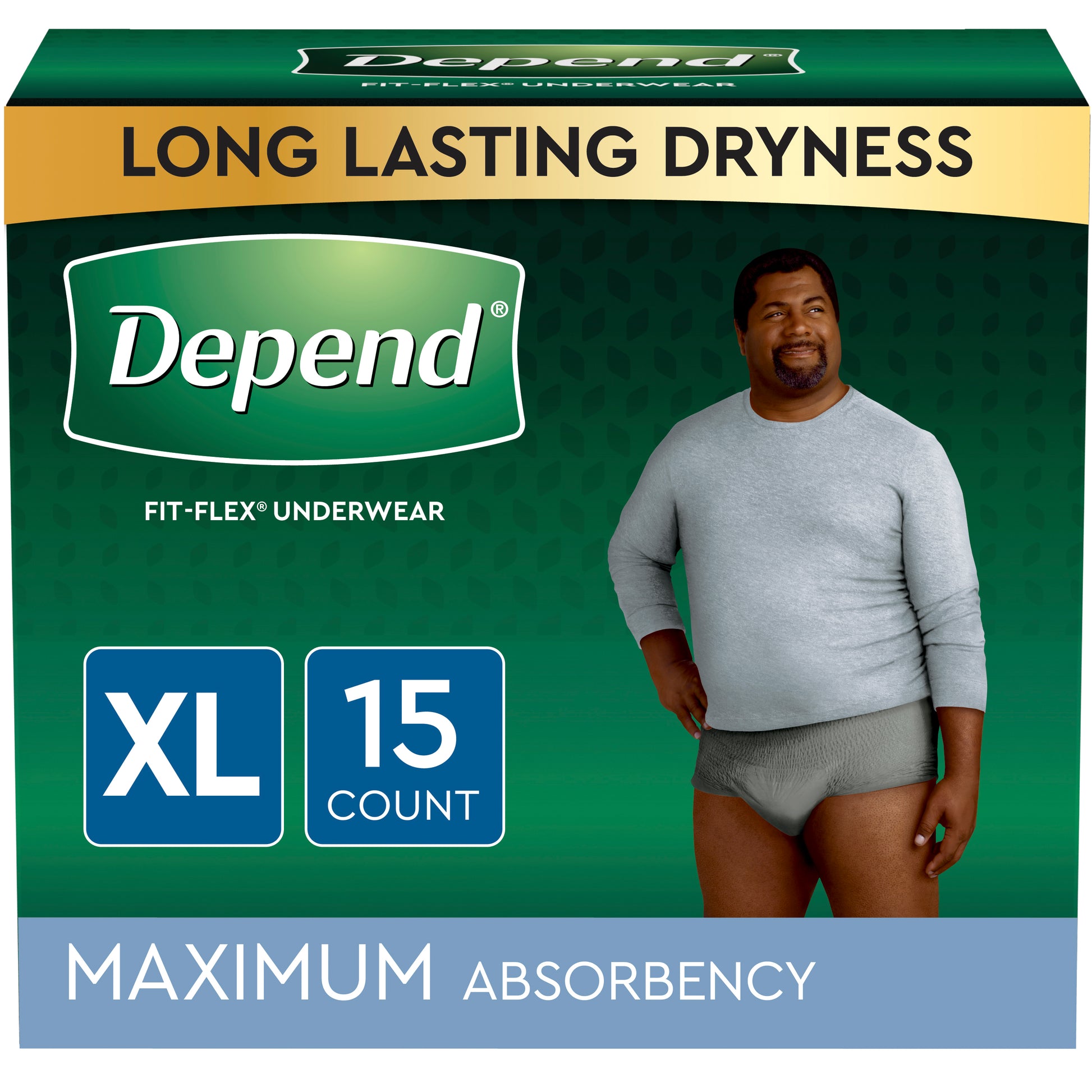 Depend Fresh Protection Adult Incontinence Underwear for Men, Disposable, Maximum Absorbency, Extra-Large, Grey, 15 ct (Package of 15)