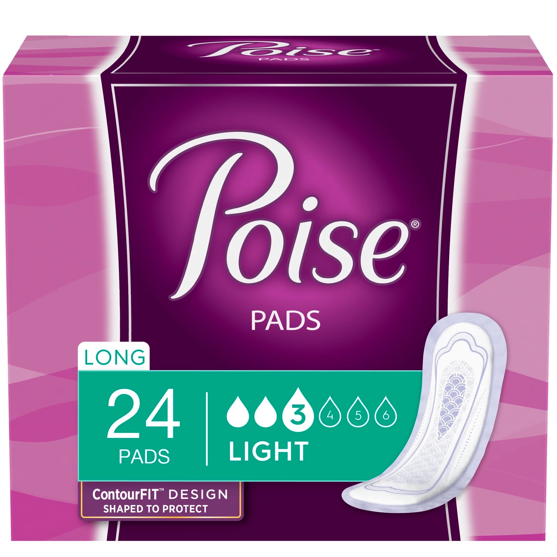 Poise Original Pads, Light Absorbency, Long Length. (Package of 24)