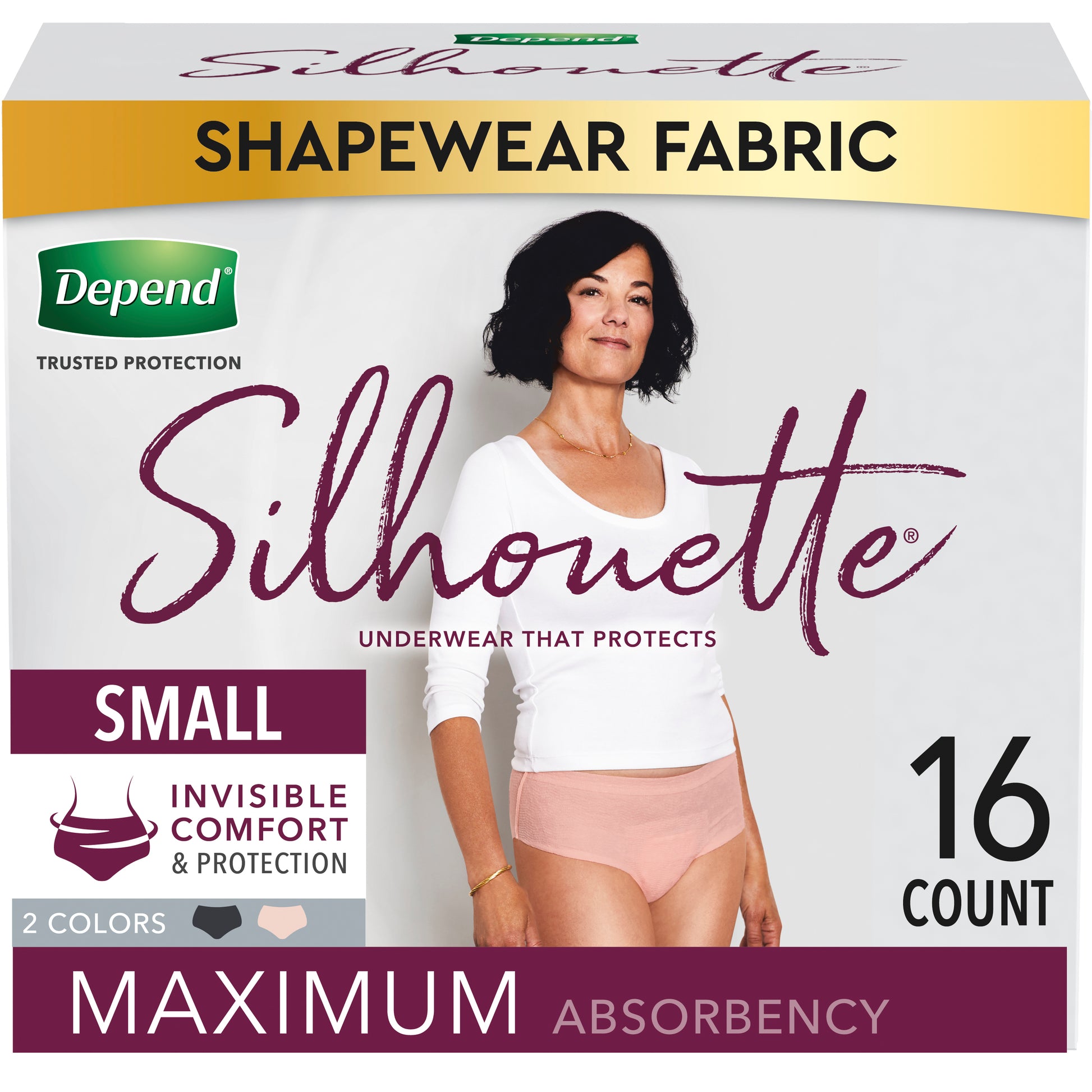 Depend Silhouette Incontinence Underwear for Women, Maximum Absorbency, Small, Pink & Black (Package of 16)
