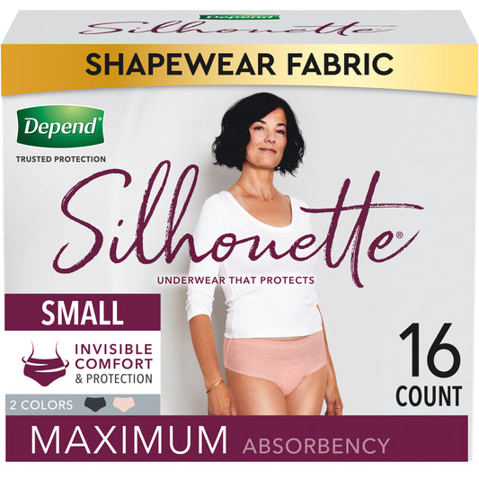 Depend Silhouette Incontinence Underwear for Women, Maximum Absorbency, Small, Pink & Black (Package of 16)