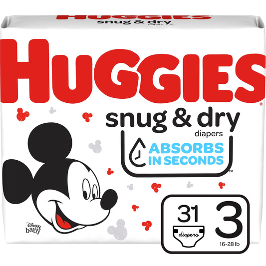 Huggies Snug and Dry Diapers, Size 3, Jumbo Pack, 31 Ct (Case of 124)