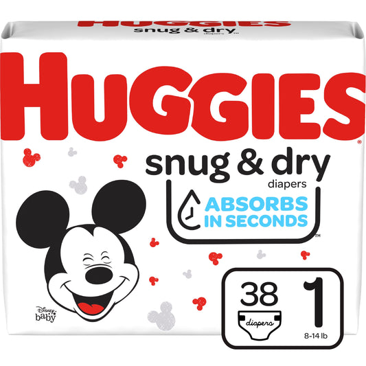 Huggies Snug and Dry Diapers, Size 1, Jumbo Pack, 38 Ct (Case of 152)