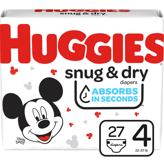 Huggies Snug and Dry Diapers, Size 4, Jumbo Pack, 27 Ct (Case of 108)