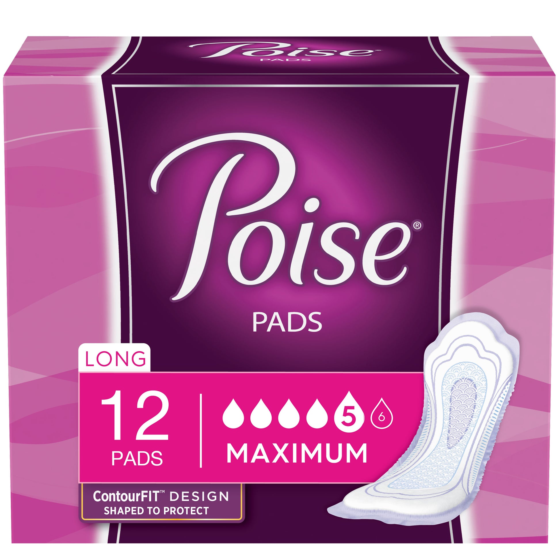 Poise Maximum Long Pads, 14.06" Long (Package of 12)