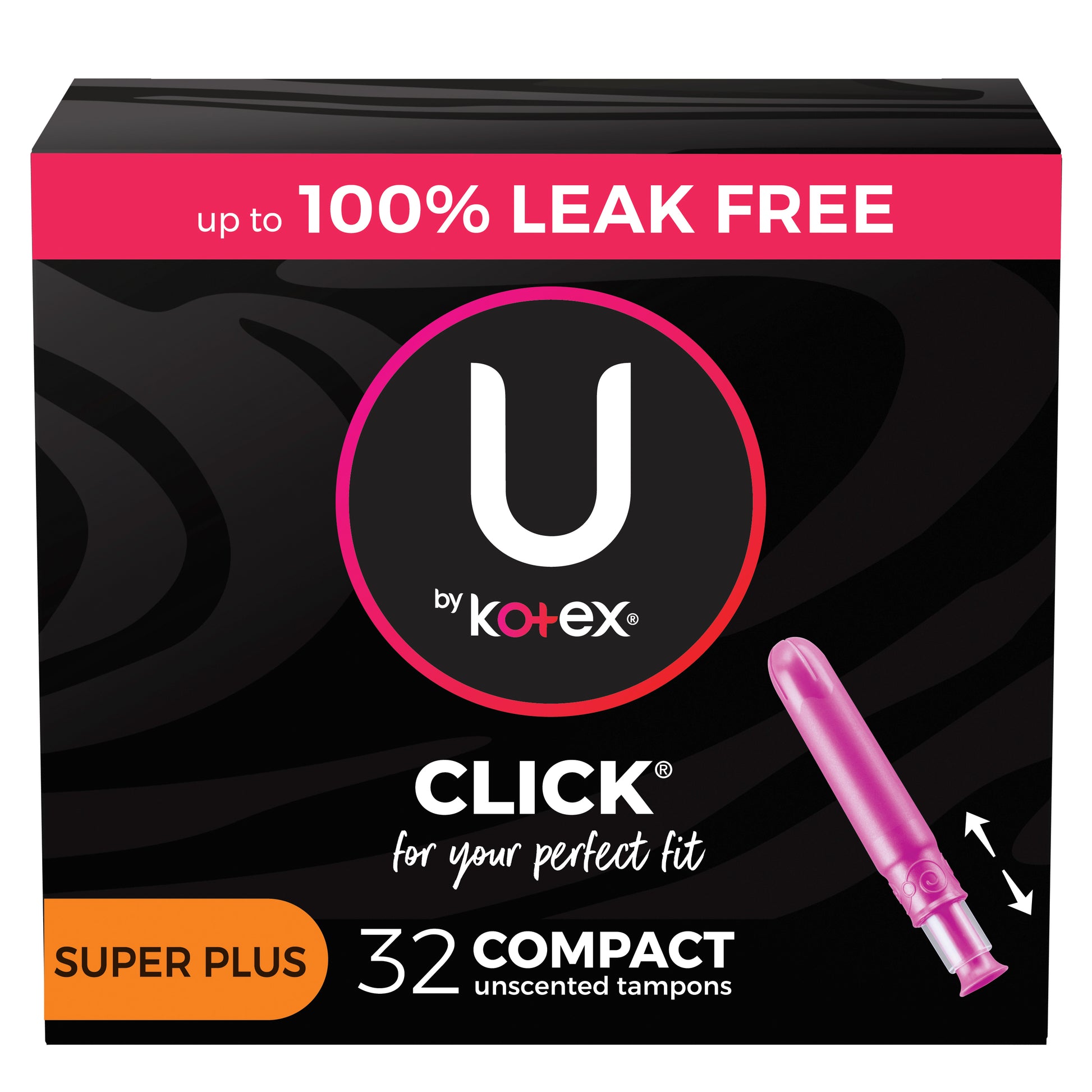 U by Kotex Click Compact Tampons, Super Plus, Unscented, 32 Count (Box of 32)