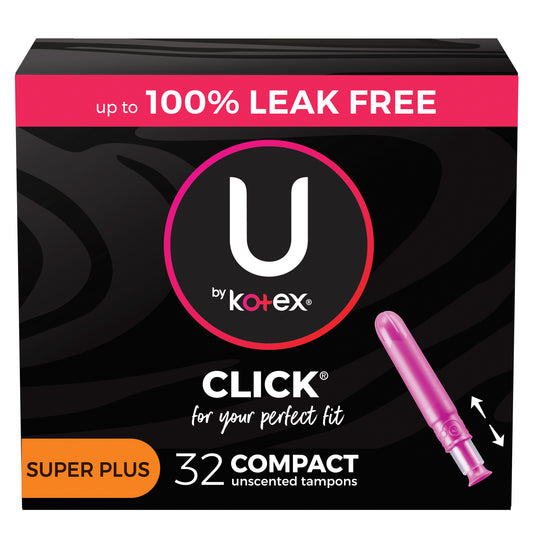 U by Kotex Click Compact Tampons, Super Plus, Unscented, 32 Count (Box of 32)