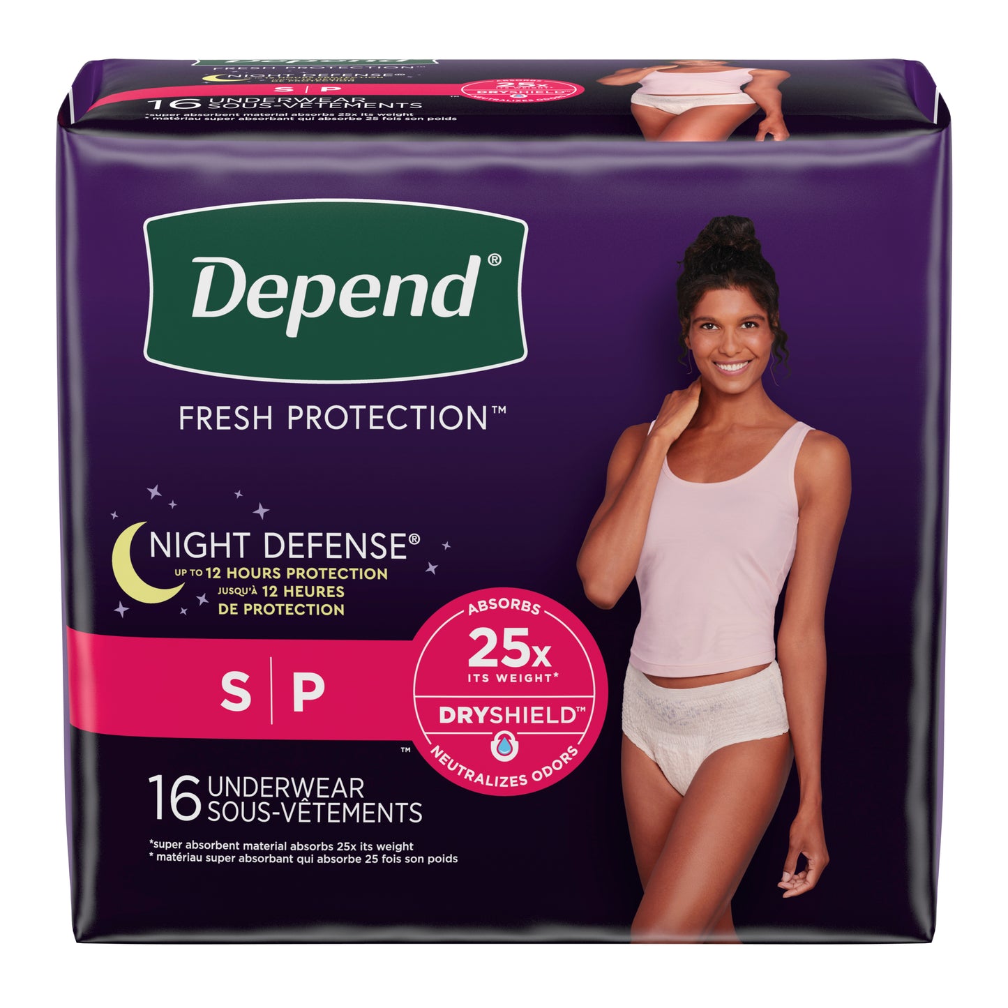 Depend Night Defense Underwear For Women, Overnight Absorbency, Blush, Small, 24" - 30" Waist. REPLACES 6947917 (Package of 16)