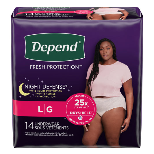 Depend Night Defense Underwear For Women, Overnight Absorbency, Blush, Large, 38" - 44" Waist. REPLACES 6945599 (Package of 14)