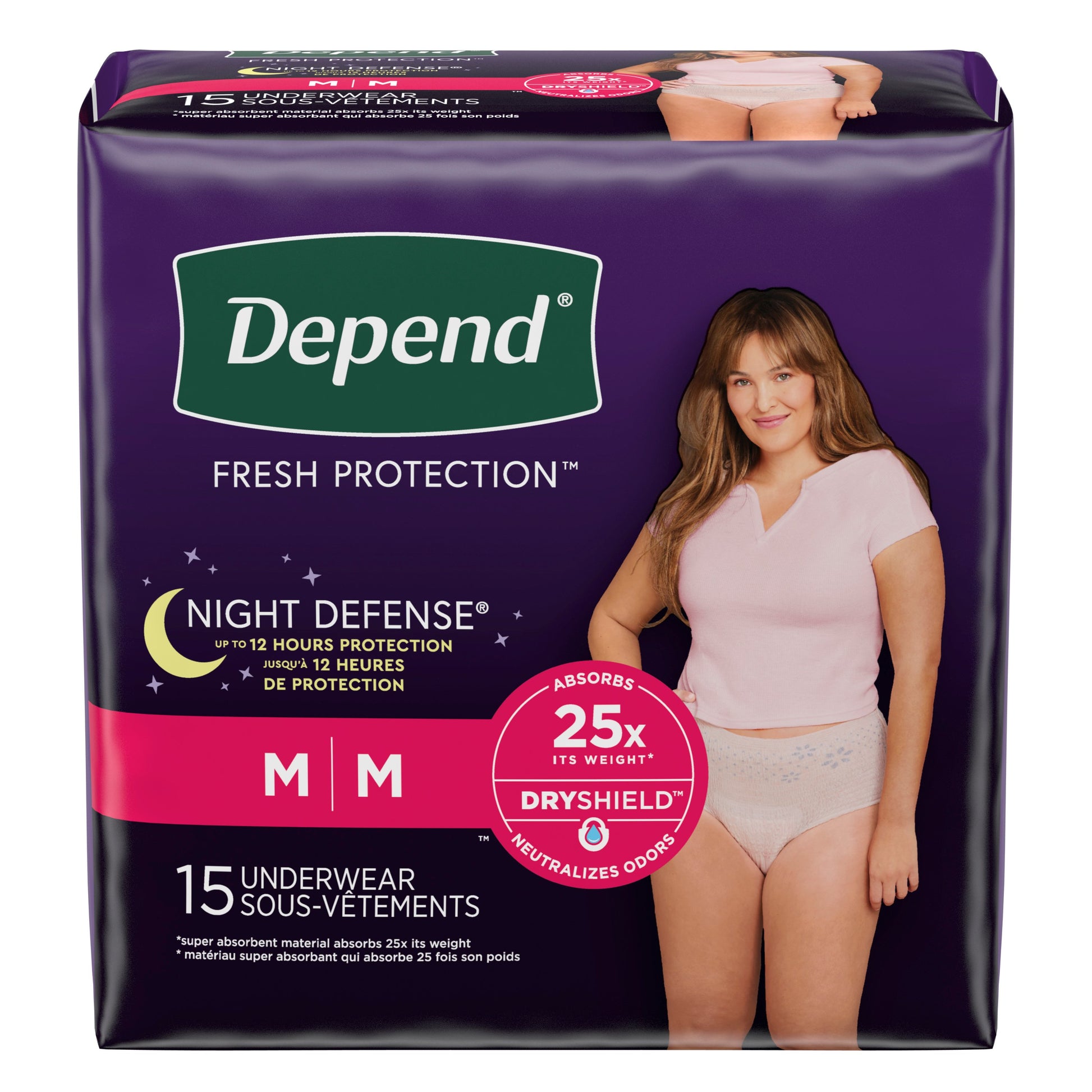 Depend Night Defense Underwear For Women, Overnight Absorbency, Blush, Medium, 31" - 37" Waist. REPLACES 6947918 (Package of 15)