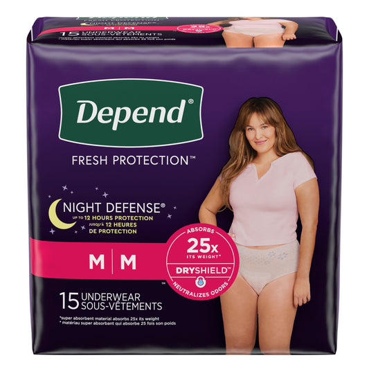 Depend Night Defense Underwear For Women, Overnight Absorbency, Blush, Medium, 31" - 37" Waist. REPLACES 6947918 (Package of 15)