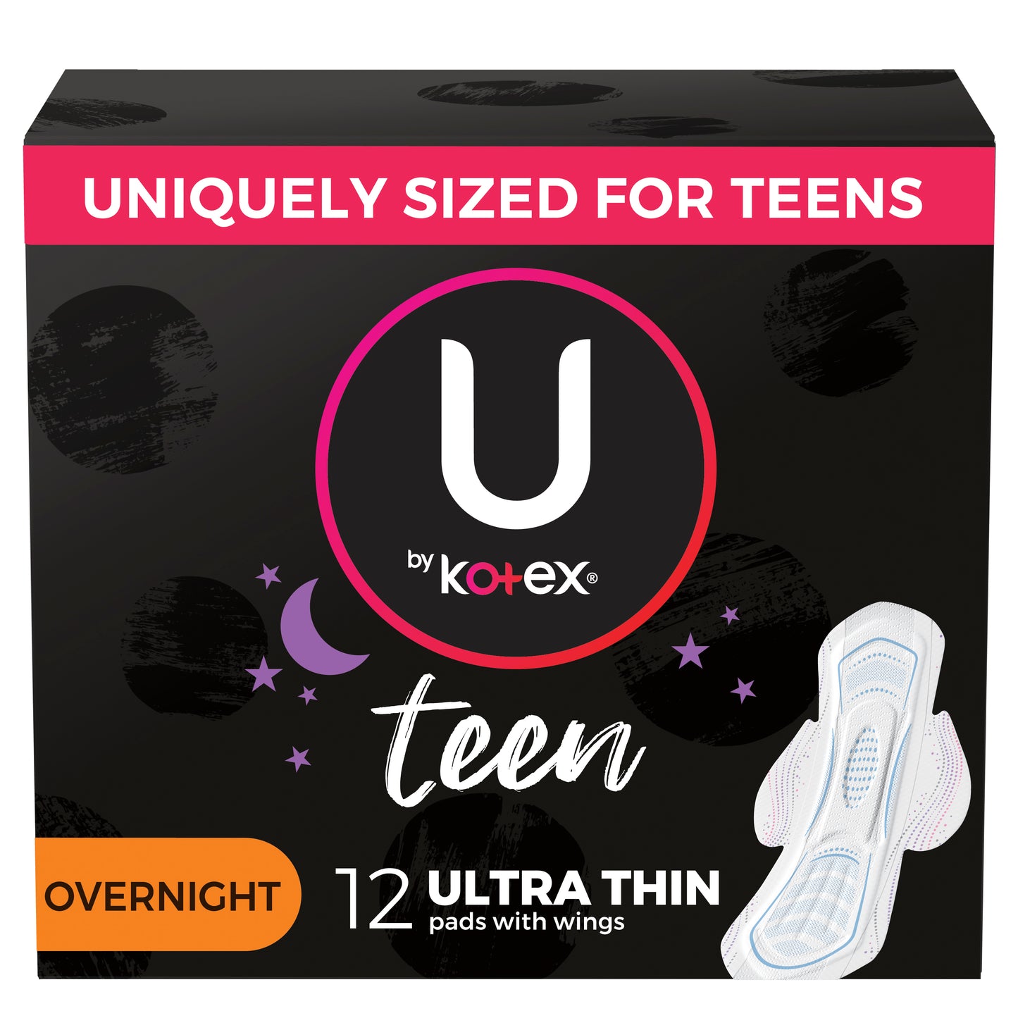 U by Kotex Super Premium Ultra Thin Overnight with Wings Teen Pad (Case of 48)