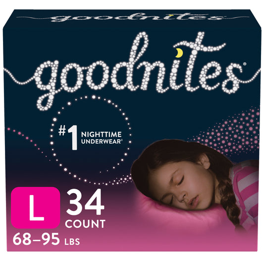 Goodnites Youth Pants for Girls, Large, Giga Pack, Replaces Item 6940534 (Case of 34)