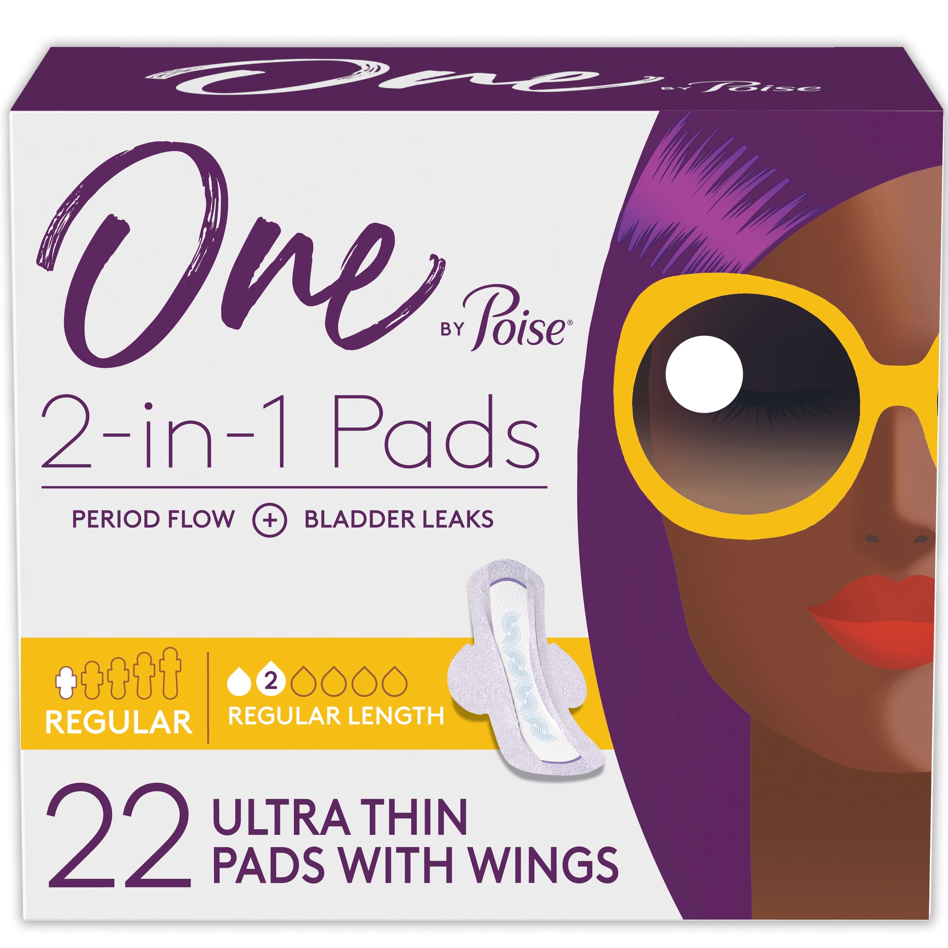 One by Poise Supreme Ultrathin Regular Wing Pad, 22 ct (Package of 22)