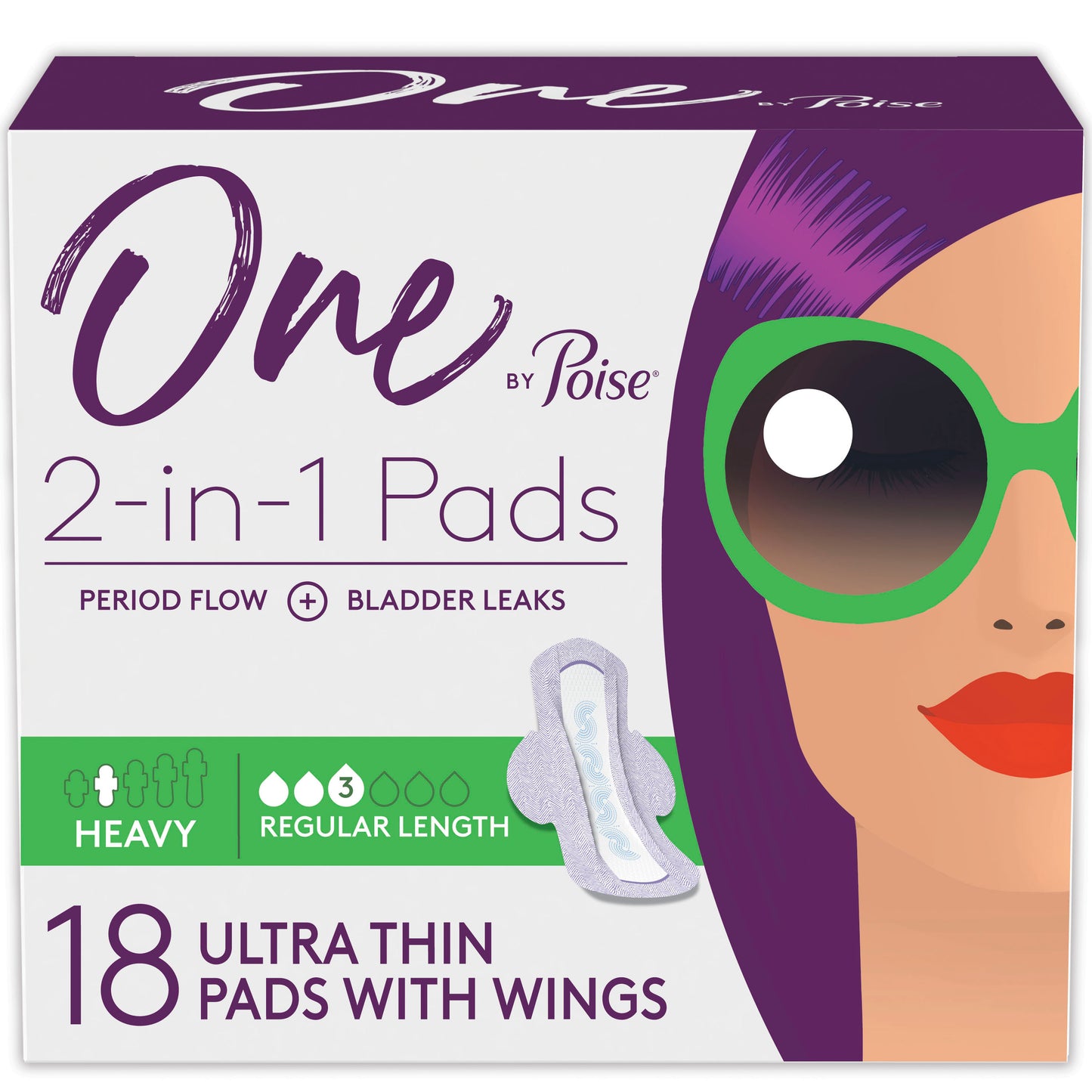 One by Poise Supreme Ultrathin Heavy Wing Pad, 18 ct (Package of 18)