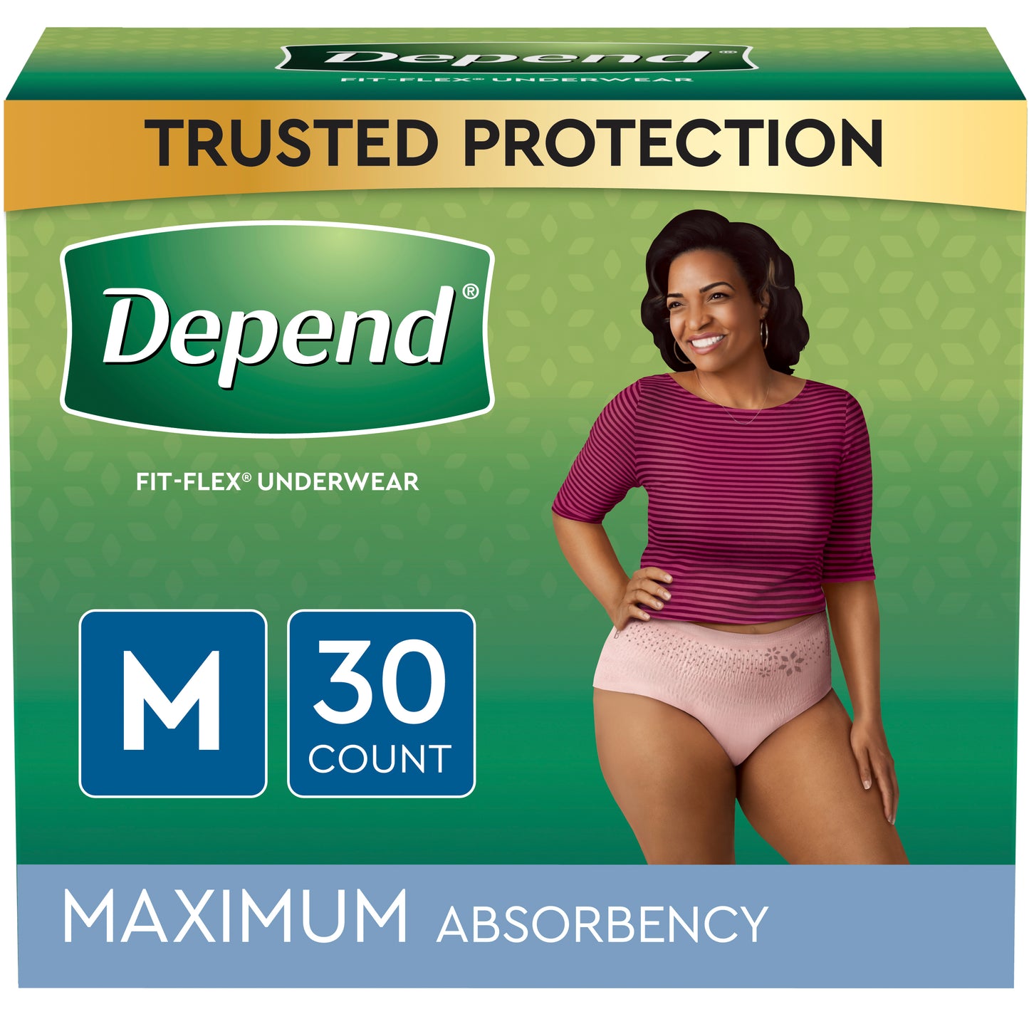 Depend FIT-FLEX Incontinence Underwear for Women, Maximum Absorbency, Medium, Blush, 30 Count, Replaces Item 6947919 (Package of 30)