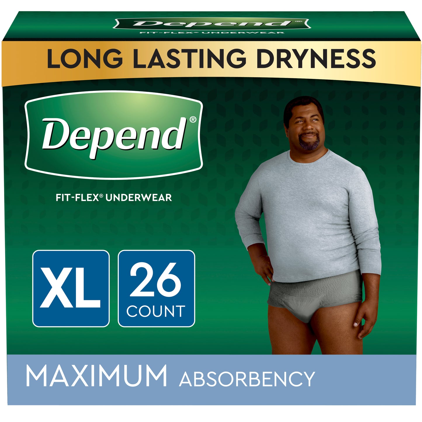 Depend Fresh Protection Adult Incontinence Underwear for Men, Disposable, Maximum Absorbency, Extra-Large, Grey, 26 ct (Case of 52)