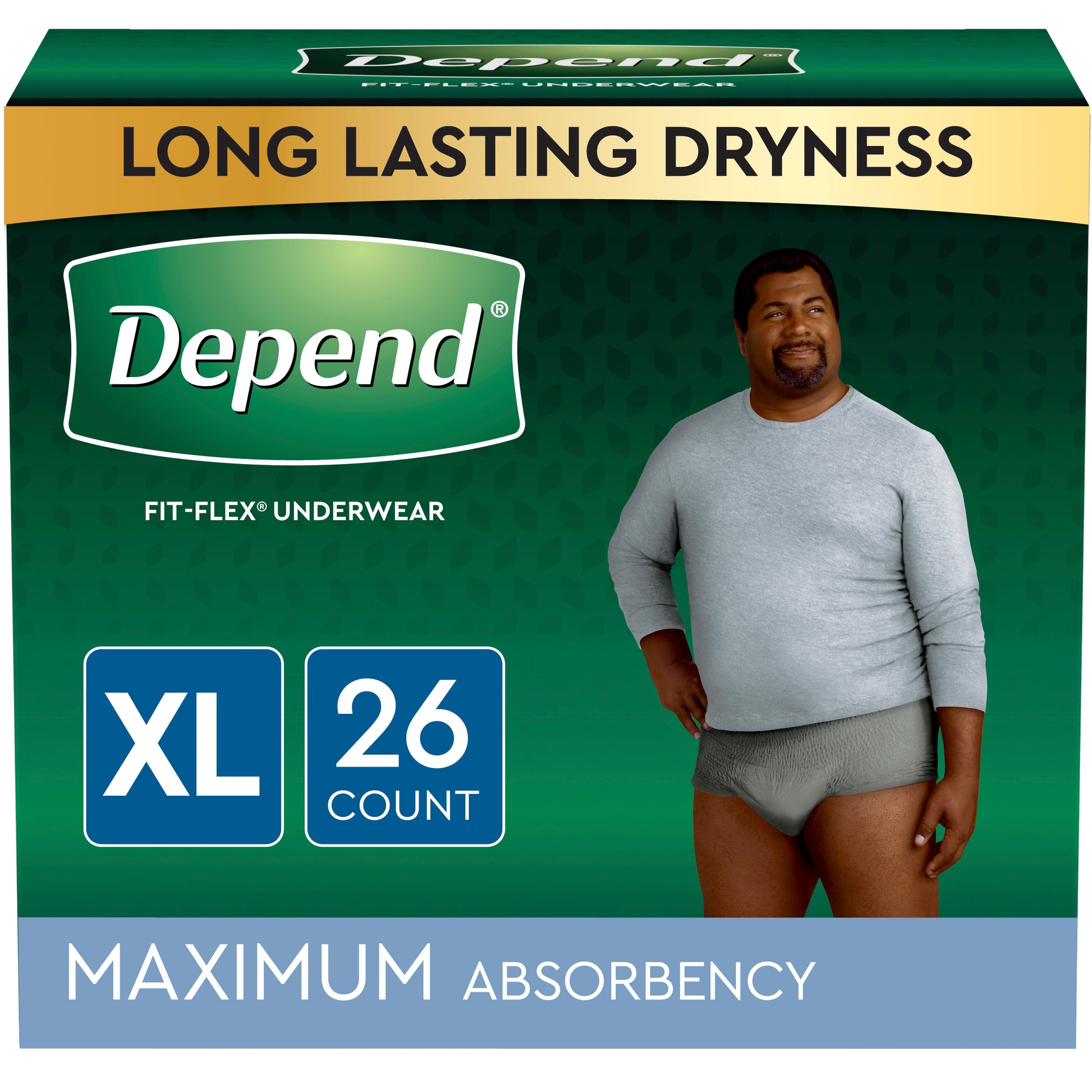 Depend Fresh Protection Adult Incontinence Underwear for Men, Disposable, Maximum Absorbency, Extra-Large, Grey, 26 ct (Case of 52)