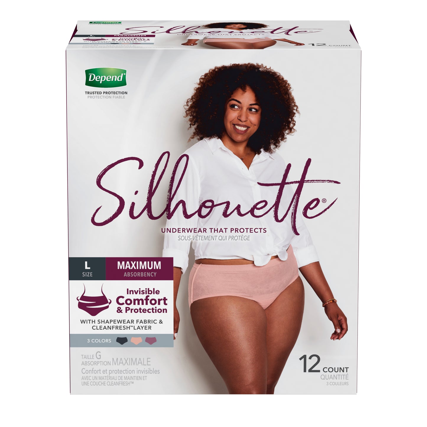 Depend Silhouette Max ABS Underwear for Women, Large (Package of 12)
