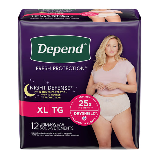 Depend Night Defense, Overnight Underwear, Blush, X-Large, 12 - Replaces: 6945591 (Package of 12)