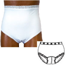 OPTIONS Split-Cotton Crotch with Built-In Barrier/Support, White, Dual Stoma, Small 4-5, Hips 33" - 37"