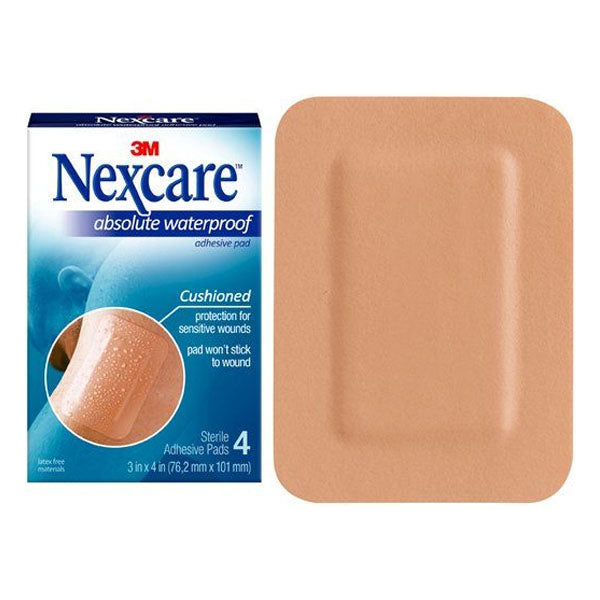 Nexcare Absolute Waterproof Adhesive Pads, 3" x 4", 4 Count (Package of 4)