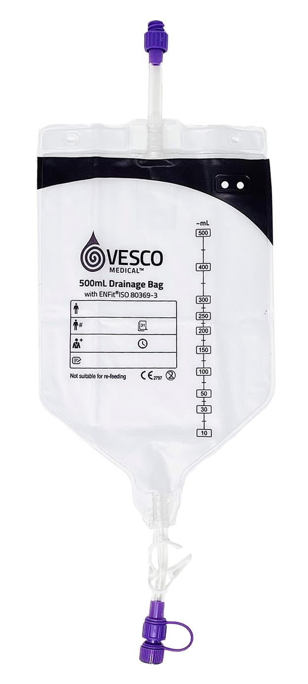 500mL PVC ENFit Drainage Bag with 60" (150cm) Tubing & Hanger