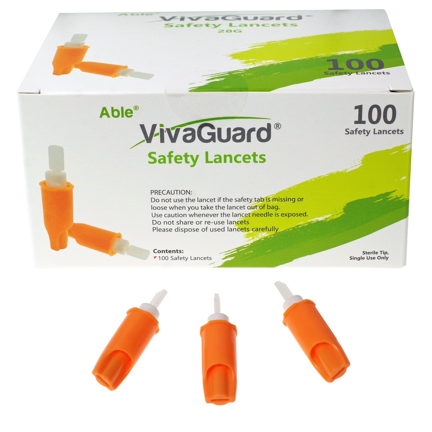 VivaGuard Safety Lancets, 28G, (100 count) (Box of 100)