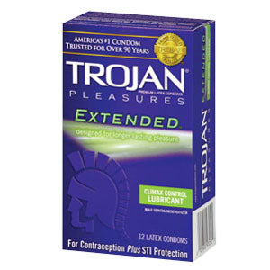 Trojan Extended Pleasure Condom with Climax Control Lubricant (Each of 12)