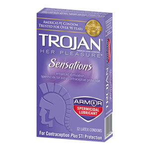 Trojan Her Pleasure Sensations Condom with Armor Spermicidal Lubricant (Each of 12)