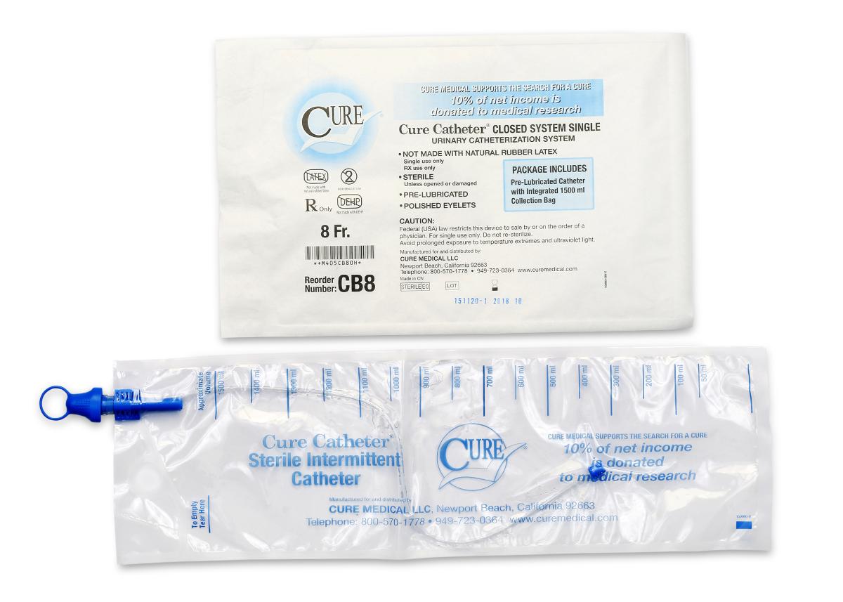 Cure Catheter Single Closed System, Unisex, Straight Tip, 8 FR