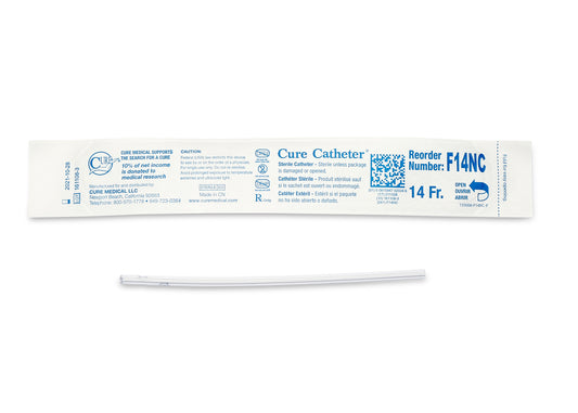Cure Catheter Uncoated, Single, Female, 6" Straight Tip, No Connector, 14 FR (Case of 300)
