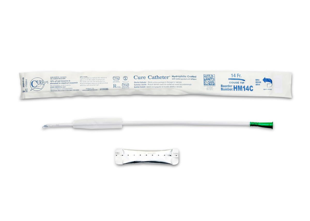 Hydrophilic Cure Catheter, 16" Male, Coude Tip, 14 FR