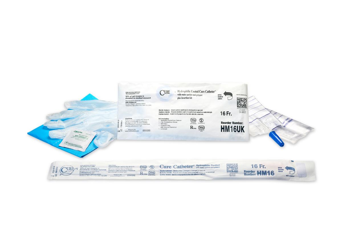 Hydrophilic Cure Catheter Kit, 16" Male, Straight Tip, 16 FR (Box of 30)