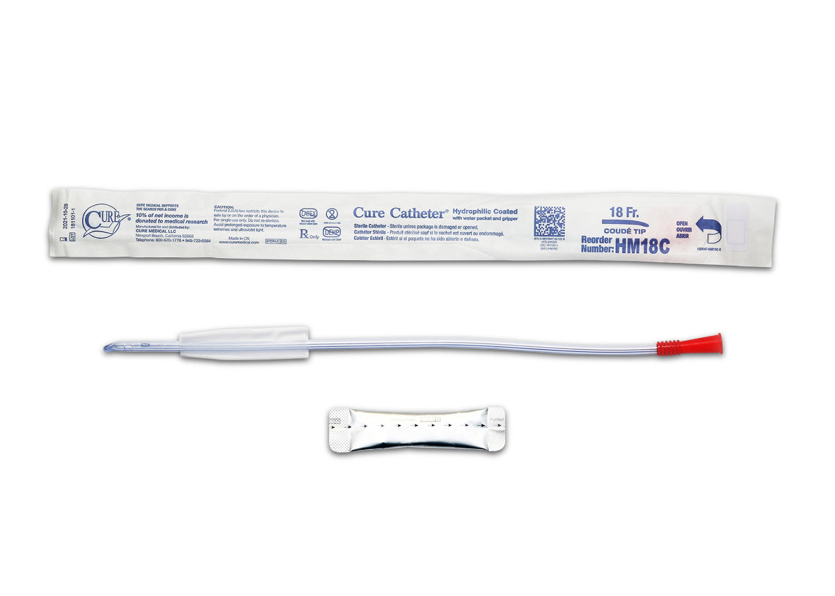Hydrophilic Cure Catheter, 16" Male, Coude Tip, 18 FR (Box of 30)