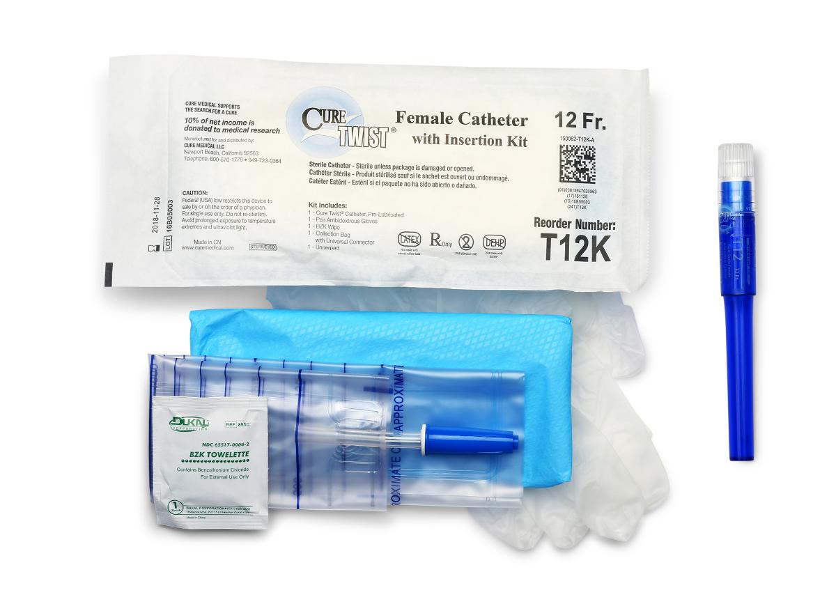 Cure Twist Female, 6" Straight Tip with Insertion Kit, 12 FR (Box of 30)