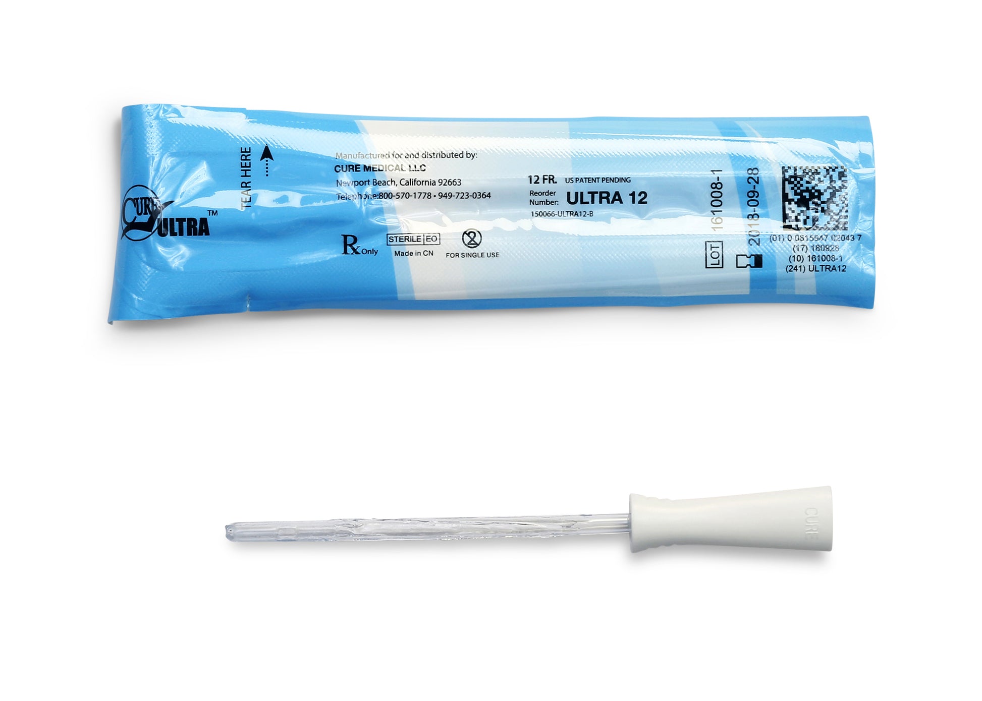 Cure Ultra Female Intermittent Catheter, 6" Straight Tip, 12 FR (Box of 30)