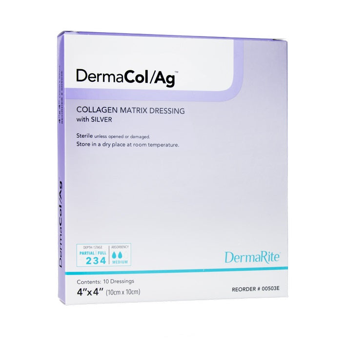 DermaCol Ag Collagen Matrix Wound Dressing with Silver, 4" x 4"