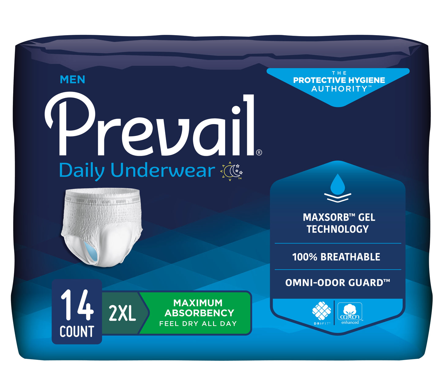 Prevail Underwear for Men, 2X-Large, 64" - 80", Maximum Absorbency (Package of 14)