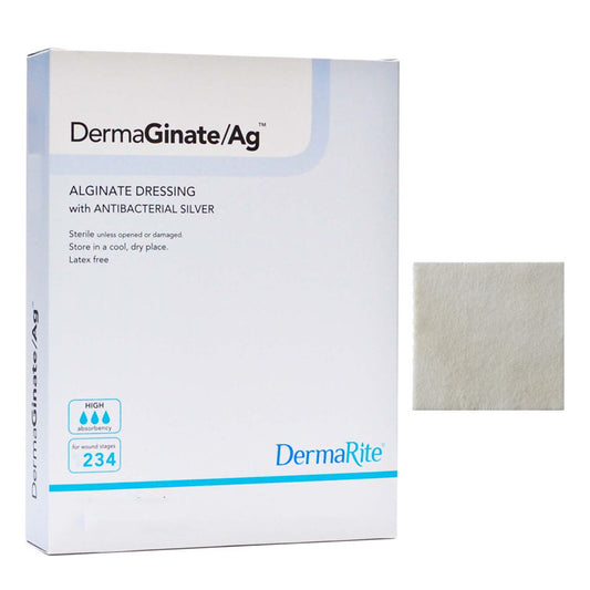 DermaGinate Ag Alginate Wound Dressing with Antibacterial Silver, 4" x 8"